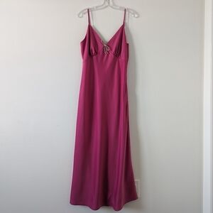 WAYF Fuchsia V-Neck Maxi Slip Dress with Adjustable Straps Size Large NEW